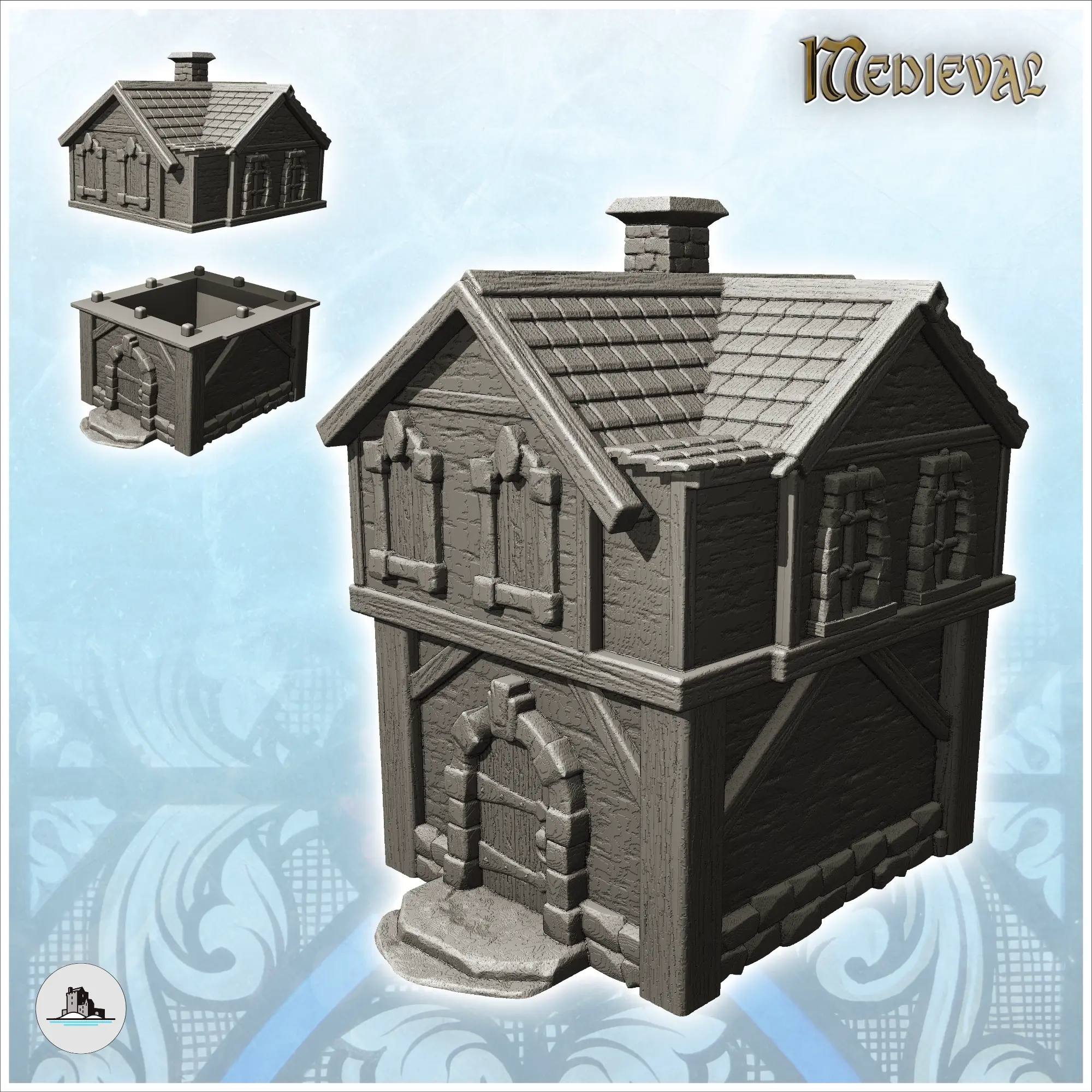 Medieval house with fireplace and tiled roof (5) - miniature