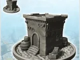 Medieval house on pedestal with flat roof and exterior acces-0
