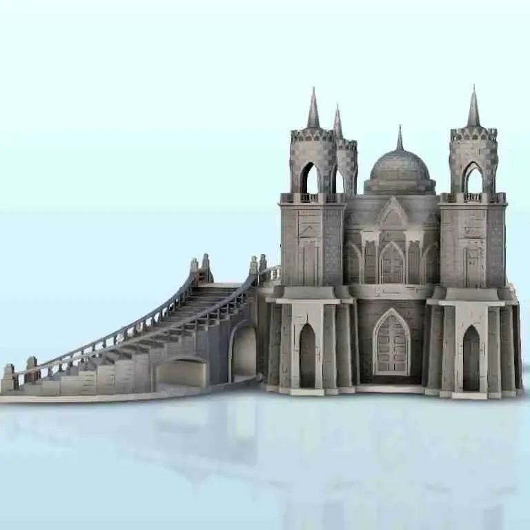 Gothic palace with entrance stairs - scenery medieval miniat