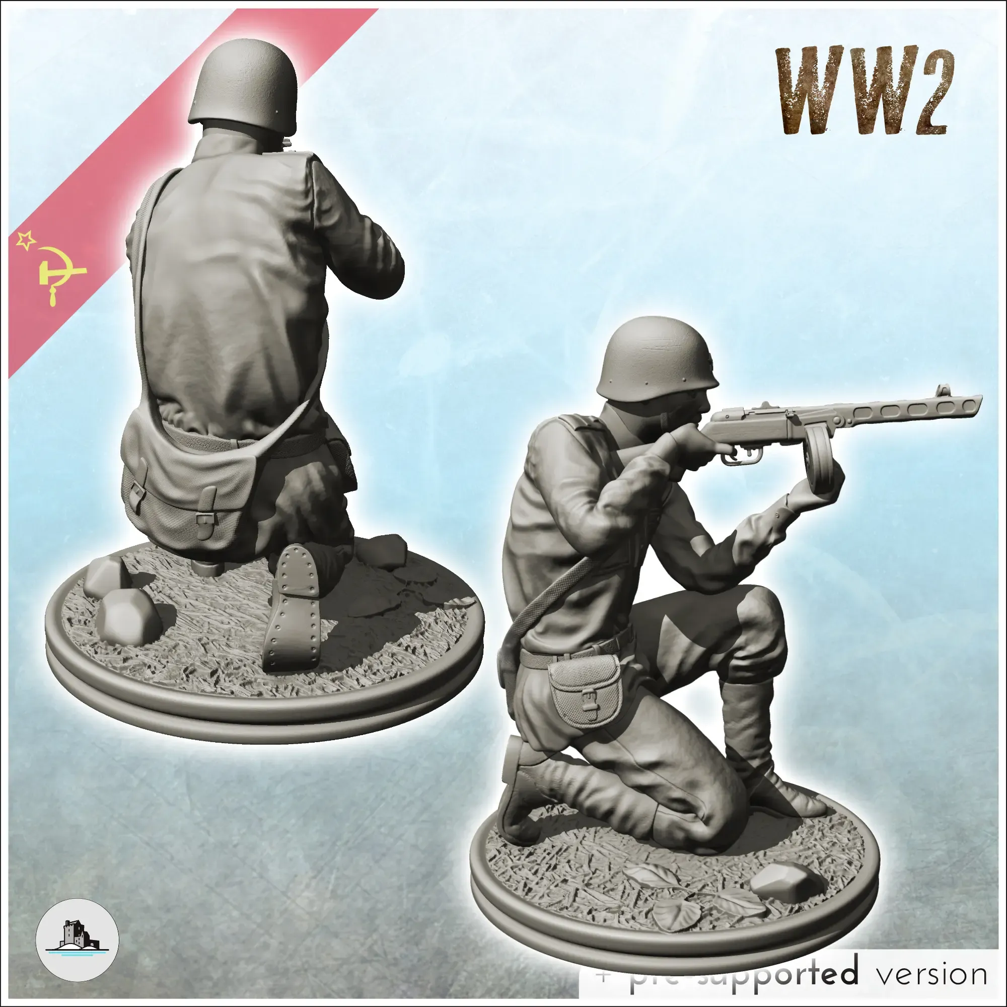 Crouching Soviet soldier firing PPSh-41 (6) - WW2 Terrain