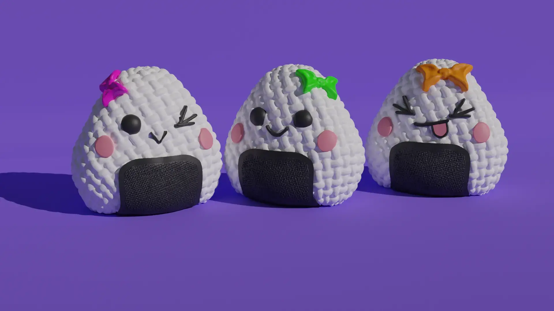 Crochet Onigiri 3 types w and wo keychain hanger painted3mf
