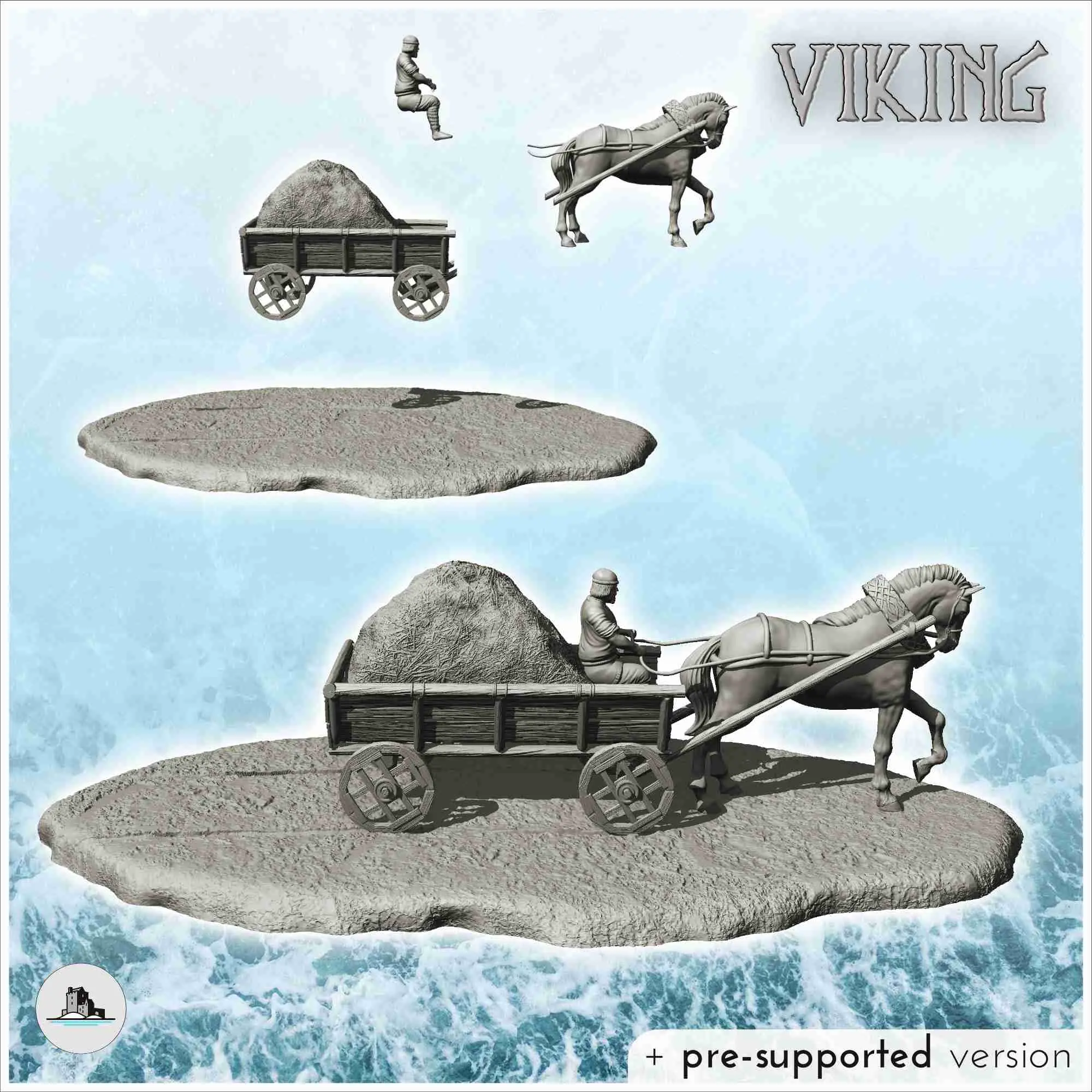 Carroça medieval com carga de palha (7) - cenário miniatura medieval