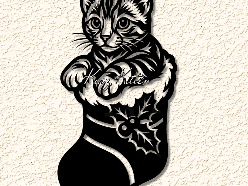 happy kitty cat in christmas stocking ornament