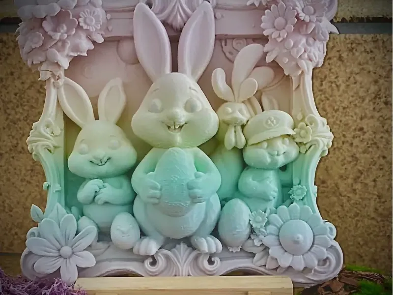 easter frame with bunnies and a chicken
