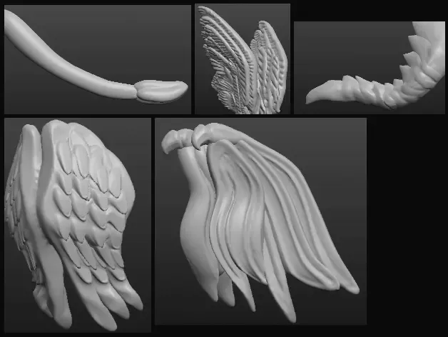Sculptris OBJ-Teile: Flügel und Schwänze