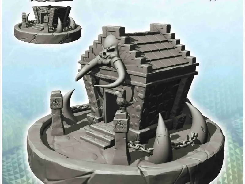 Stone chaos mausoleum with skull on base (10) - miniatures w