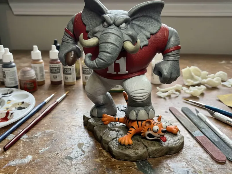 Alabama Elephant Victory Pose Over Flattened Tiger