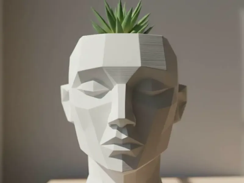 Cache-pot géométrique abstrait en forme de visage