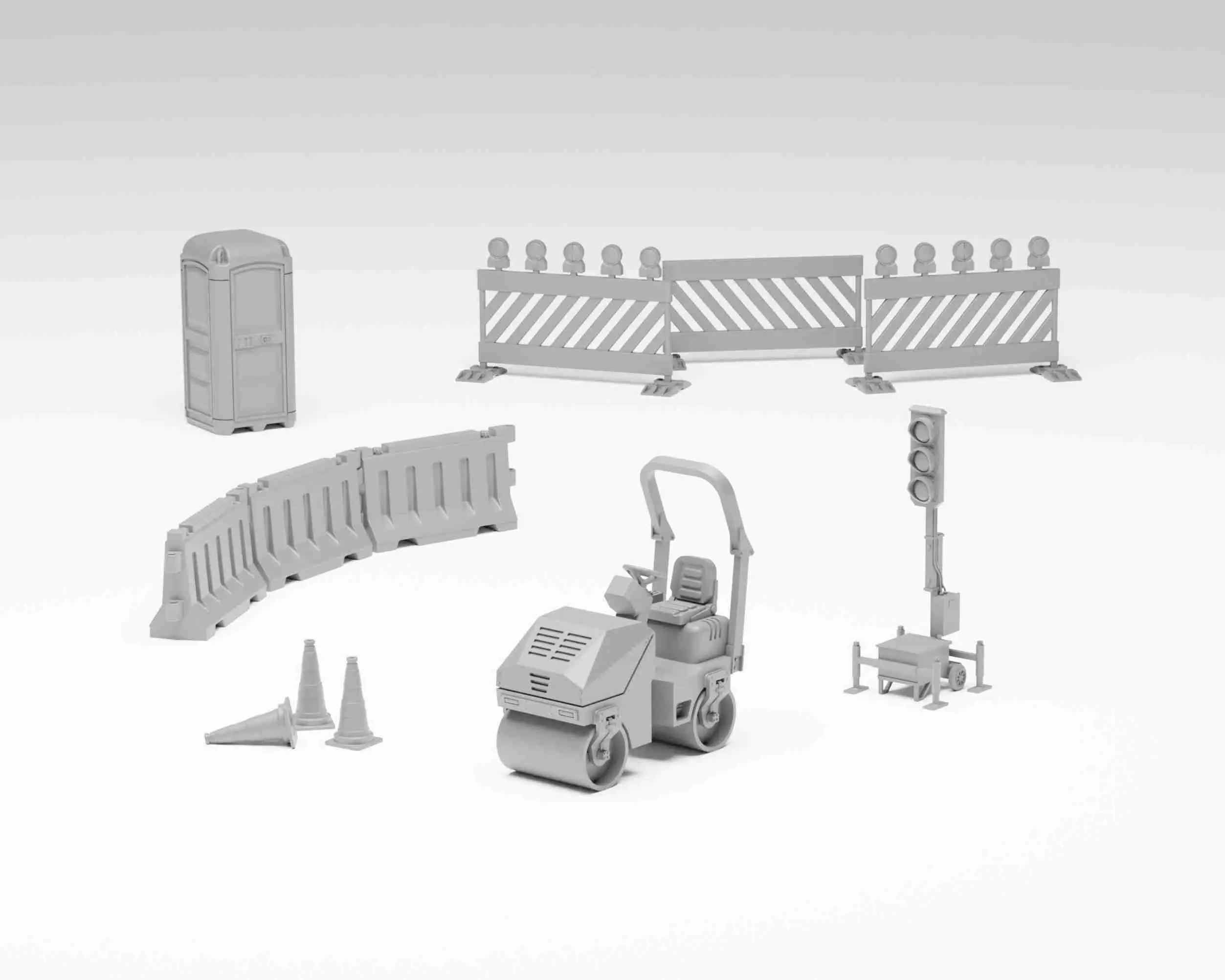 Road Works Pack- Asphaltwalzen-Bausatz und Zubehör Spur H0
