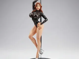 Shadow Siren – Black Latex Pole Dancer Figurine