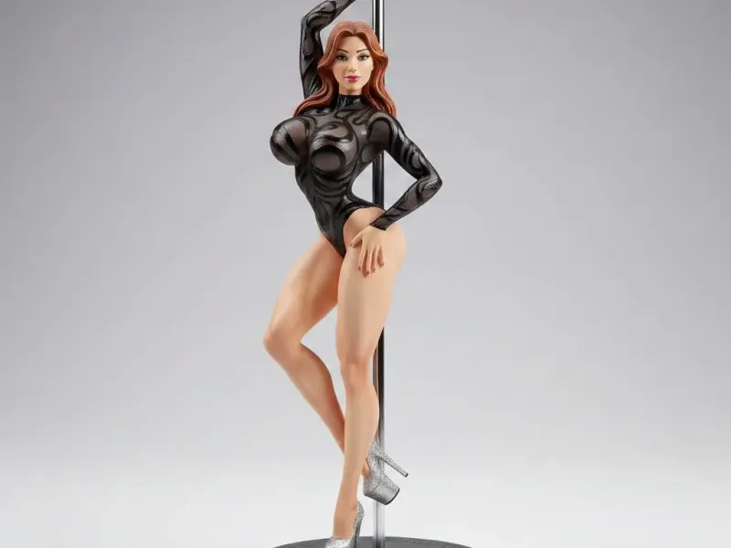 Shadow Siren – Black Latex Pole Dancer Figurine