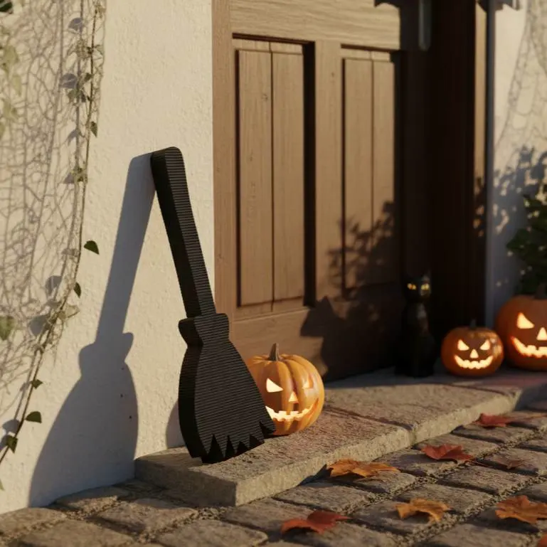 Halloween Witch Broom | Spooky Decor for Doorstep & Tables