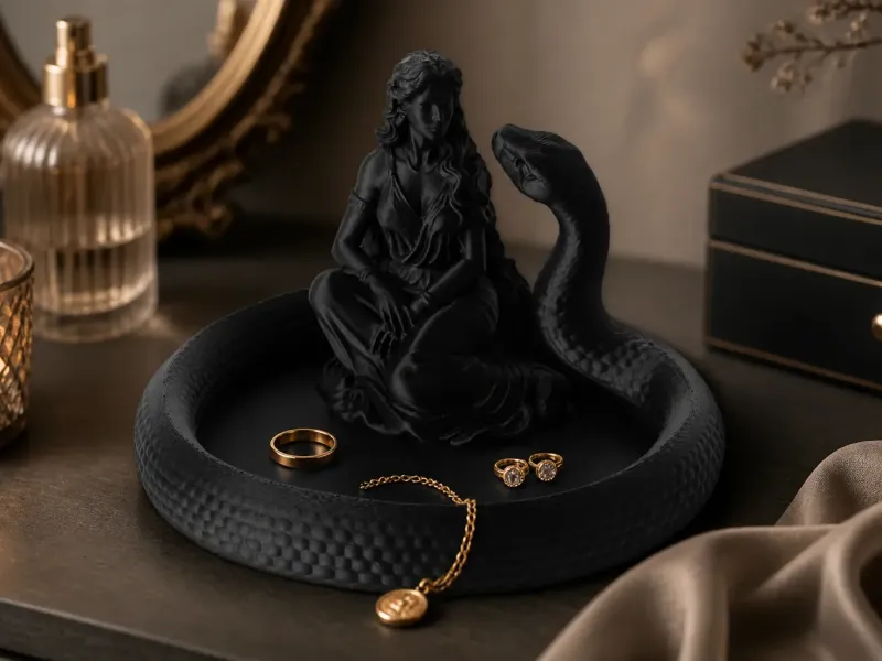 Woman and Snake Figurine - Dark Fantasy Sculpture