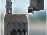 Large classical tile-roofed building with stone walls clock-3