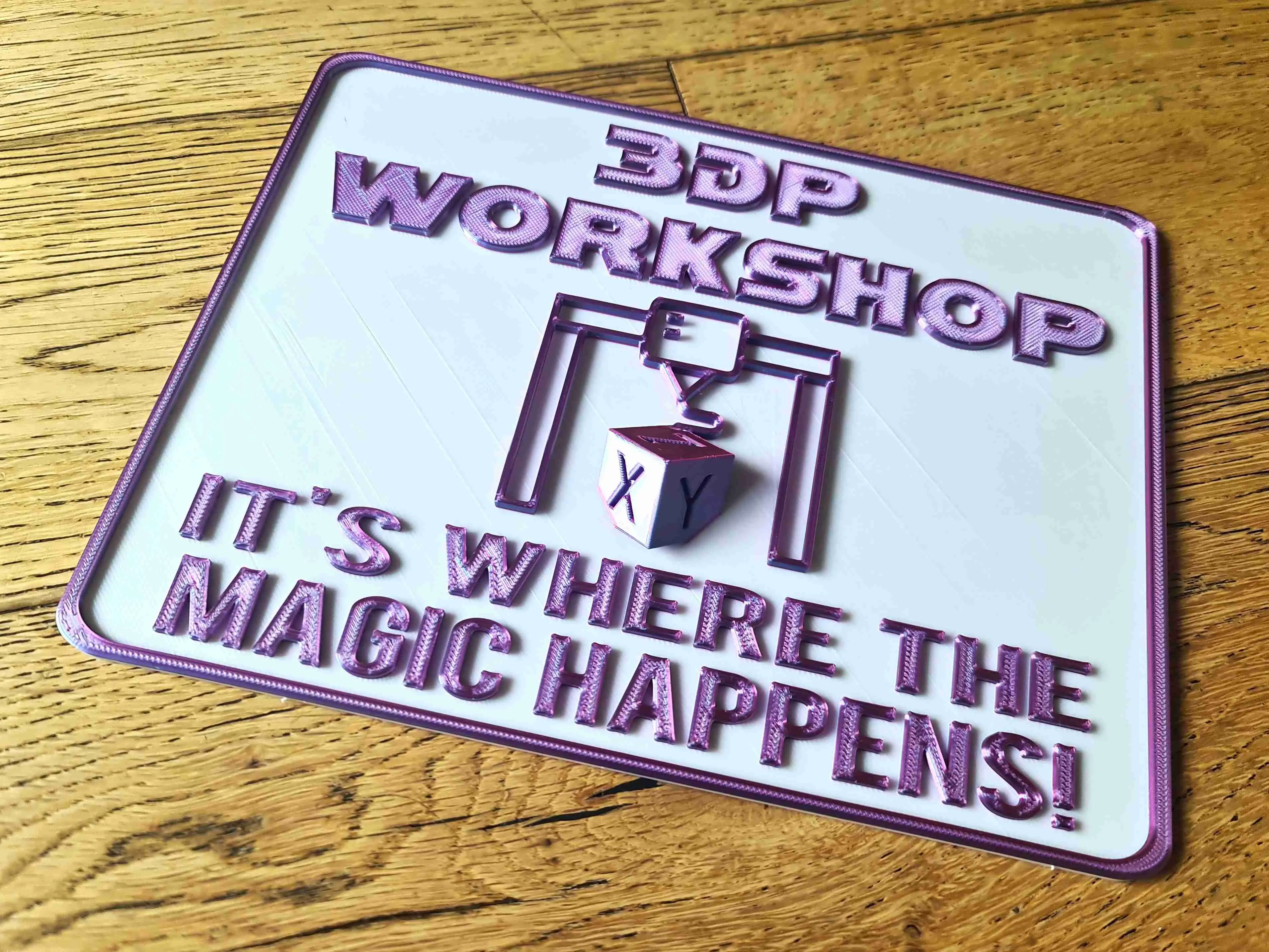 3D Printing 3DP Workshop Studio Sign with Calibration Cube