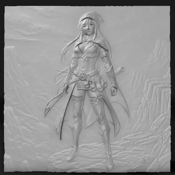 sexy anime sorceress on misty mountain cliff