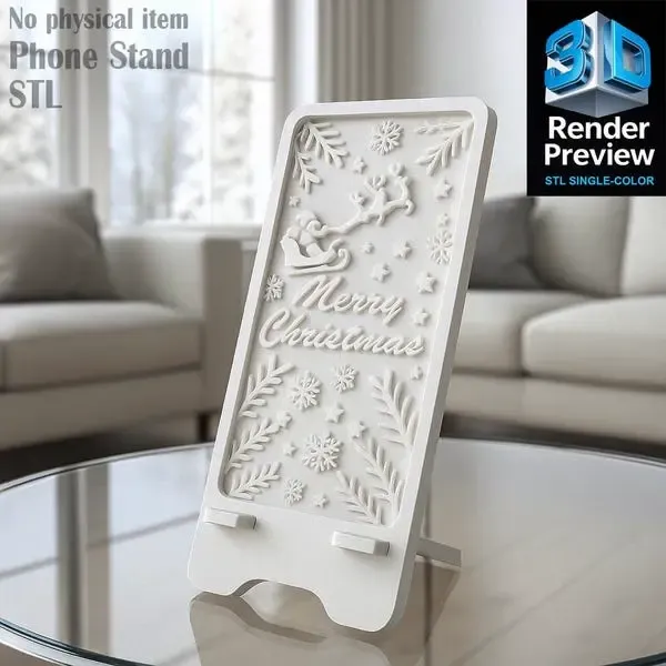 Merry Christmas Phone Stand STL | Holiday Santa Sleigh Desig