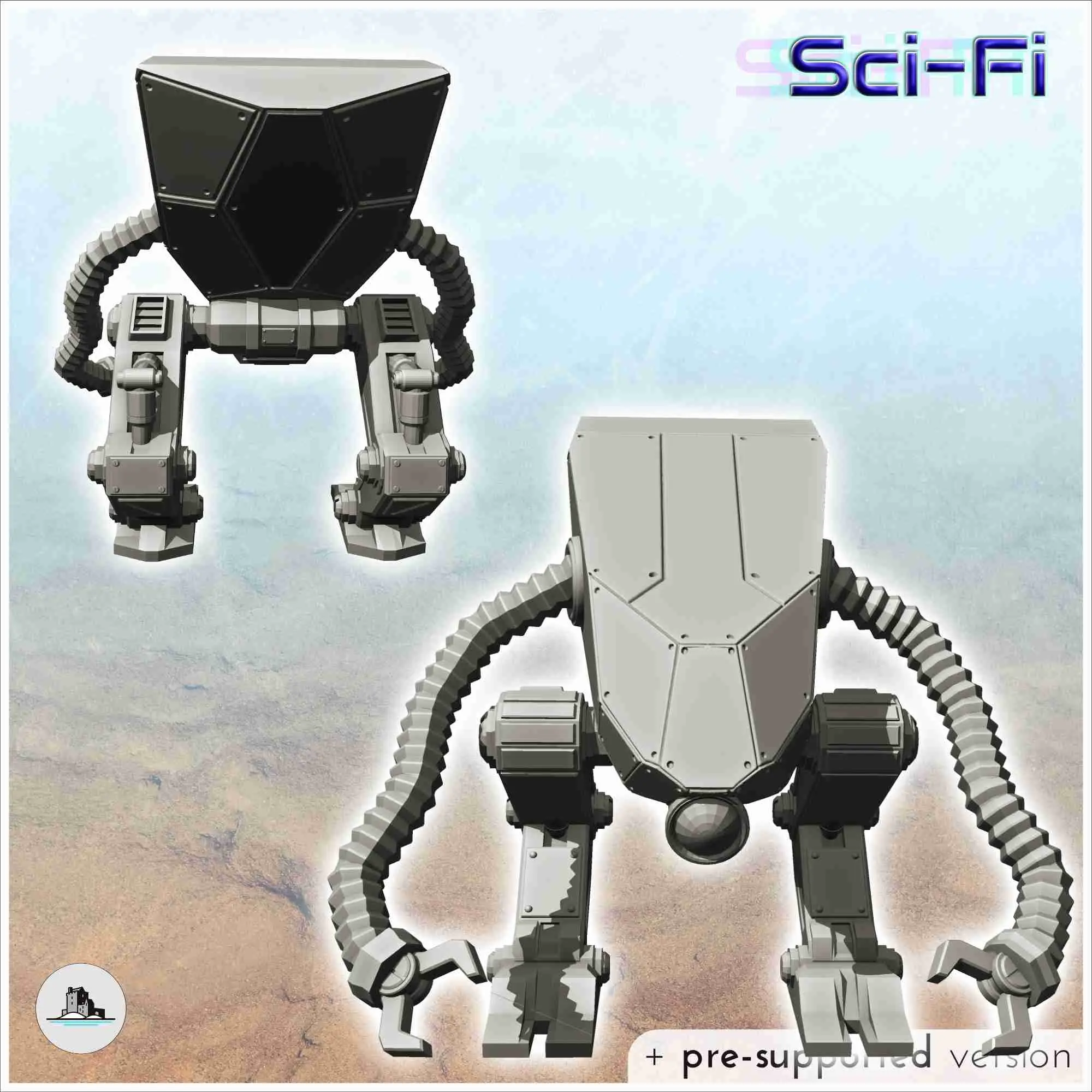 Robot con dos brazos articulados con garras y ojo biónico (5