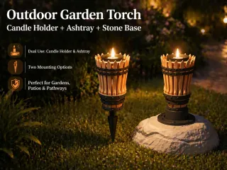 Antorcha Jardin Exterior 3-1 Portavelas+Cenicero+Base Piedra