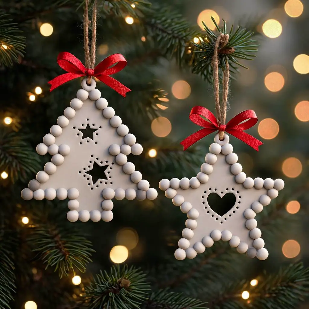 Beaded Christmas Ornament Set | Tree & Star Cutout Decor