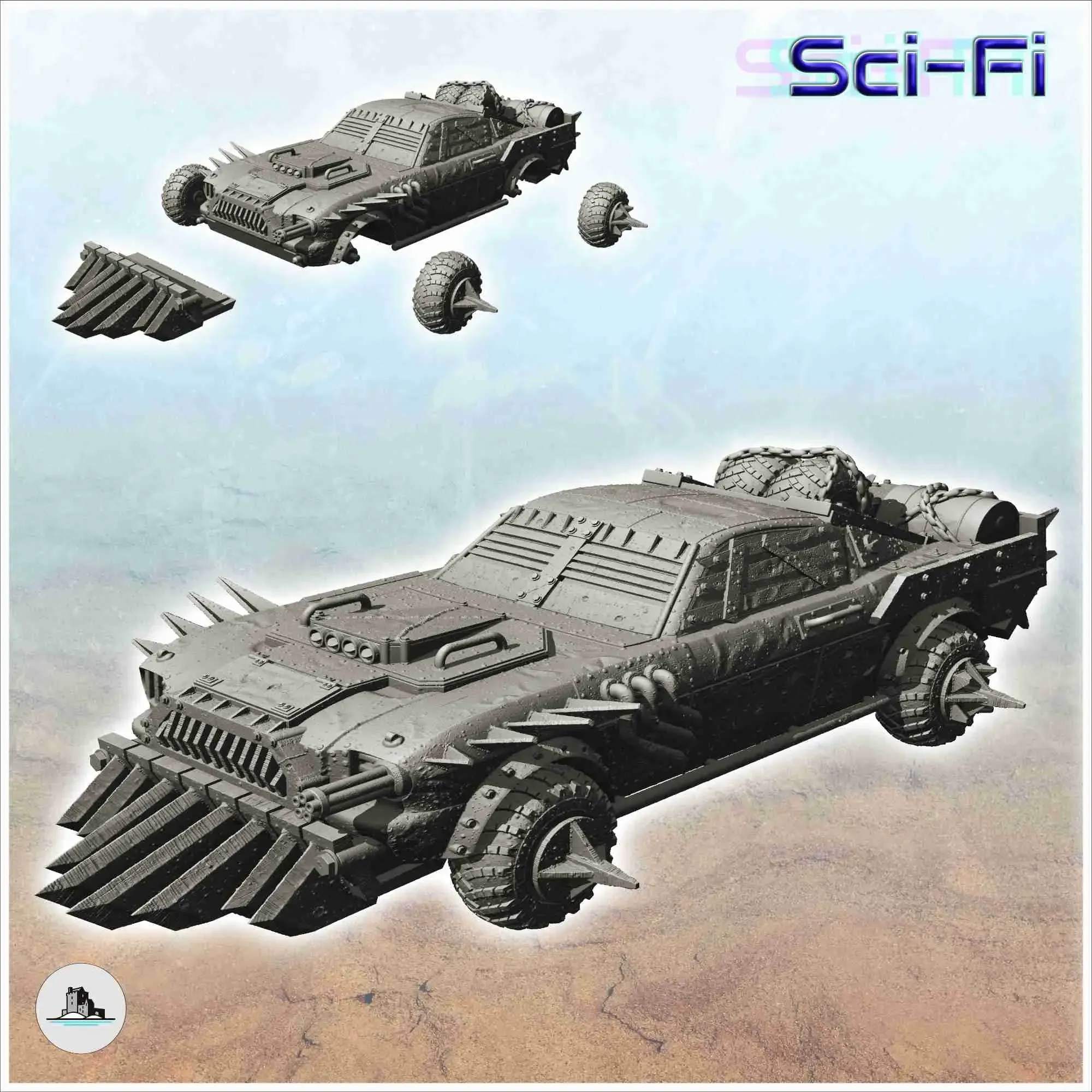 Post-apo car with spikes and machine gun (16) - sci-fi scien