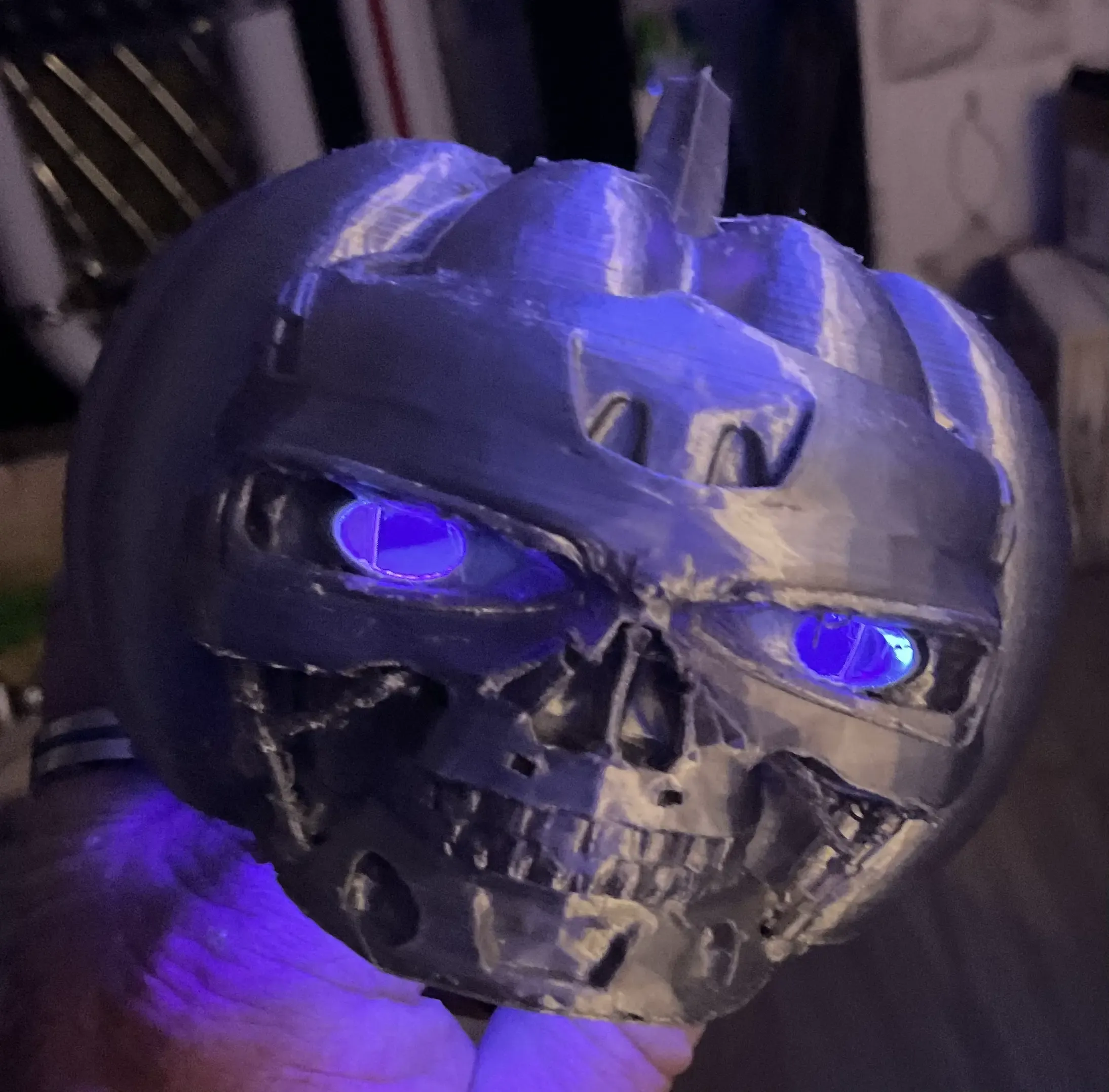 Terminator pumpkin with open eyes