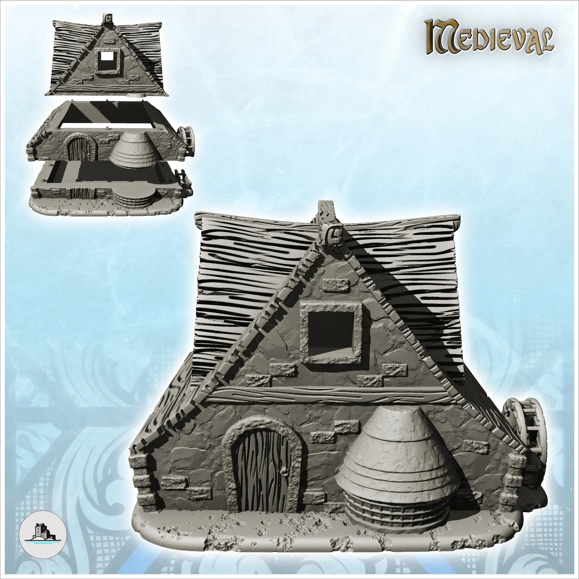 Wooden roofed mill with water wheel and floor (17) - miniatu