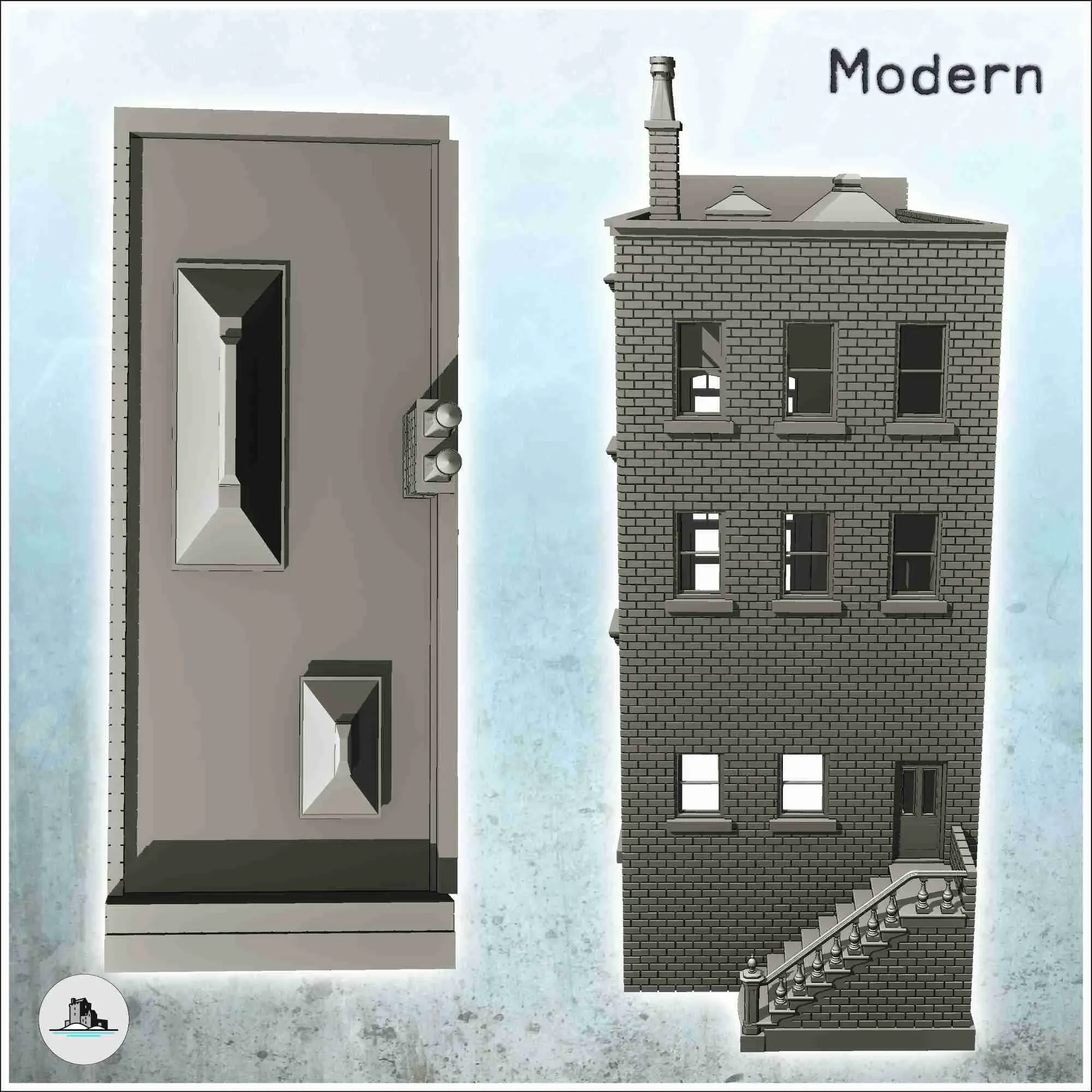 Modern brick building with front and back stairs (19) - scen