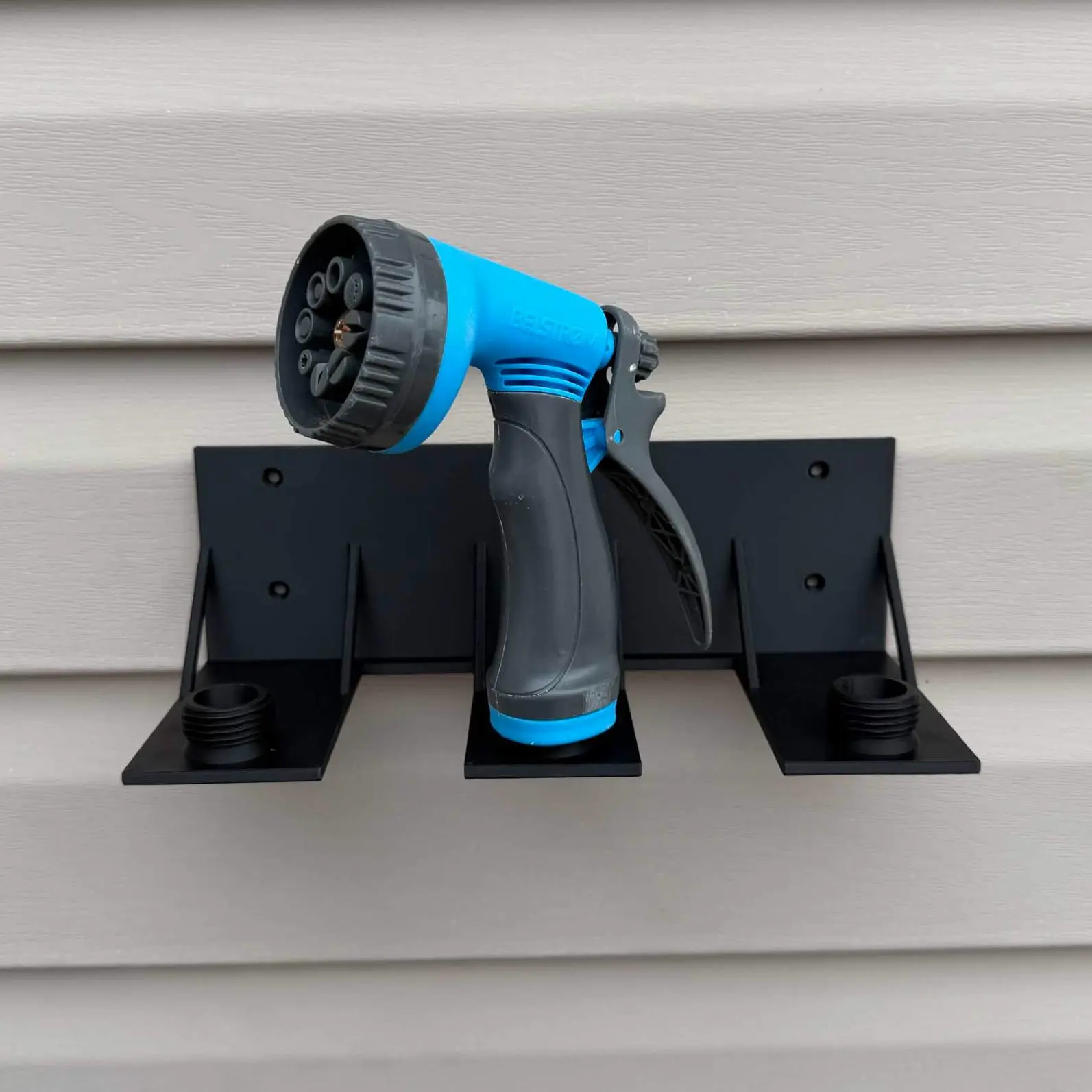 Wall-Mount Garden Hose Nozzle Organizer - Triple Holder Syst