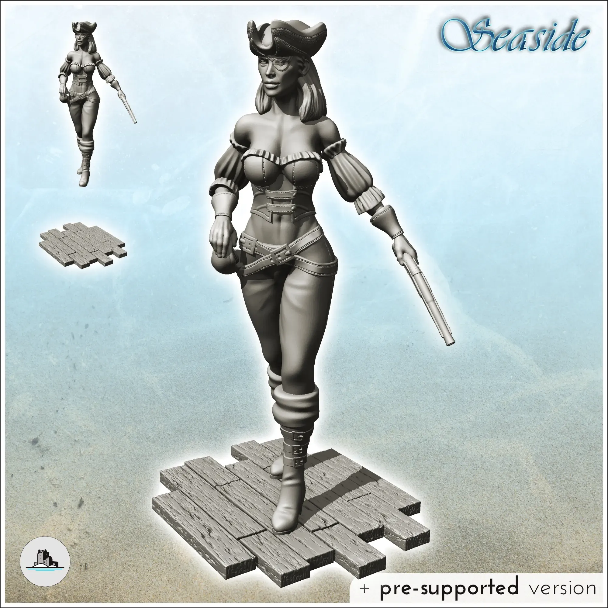 Sexy female pirate with powder pistol and eyelet  - figure