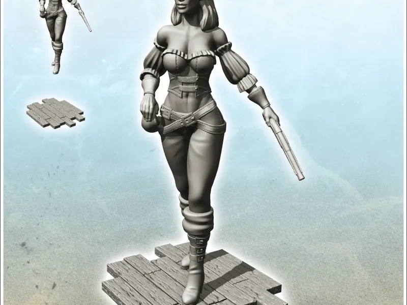 Sexy female pirate with powder pistol and eyelet  - figure