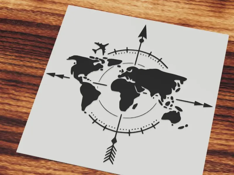 World map compass travel stencil