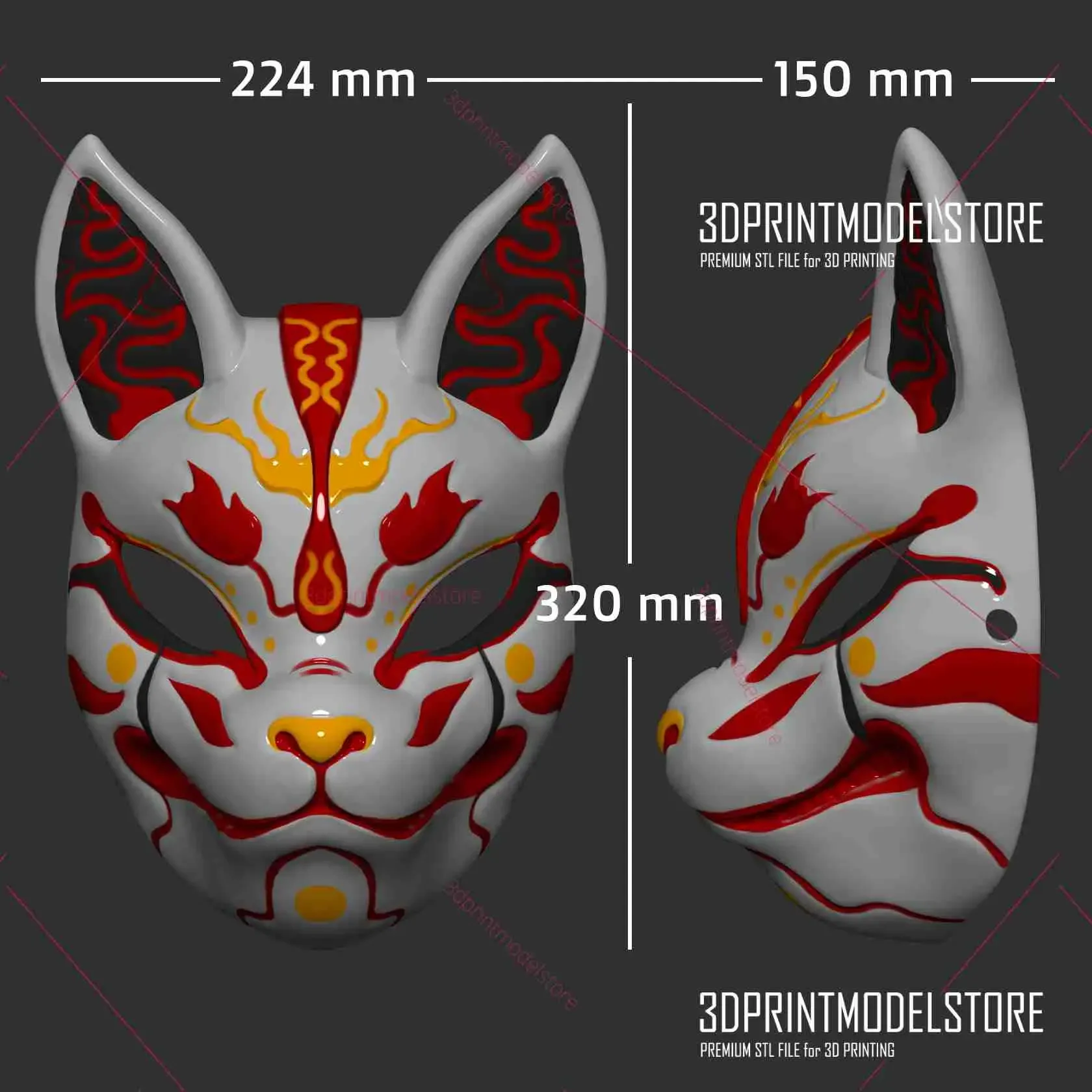 Japanese Kitsune Fox Mask - Oni Samurai Cosplay Halloween
