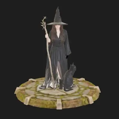 Witch with cat figure