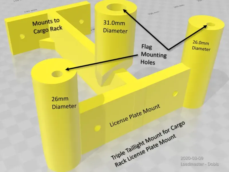 Bicycle - Tricycle Triple Taillight Mount from Licence Plate