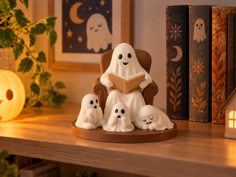 Figurinha da Família de Fantasmas na Hora da História