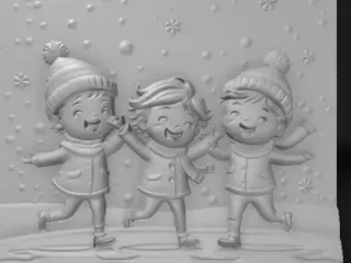 children play in the snow, joyful expressions