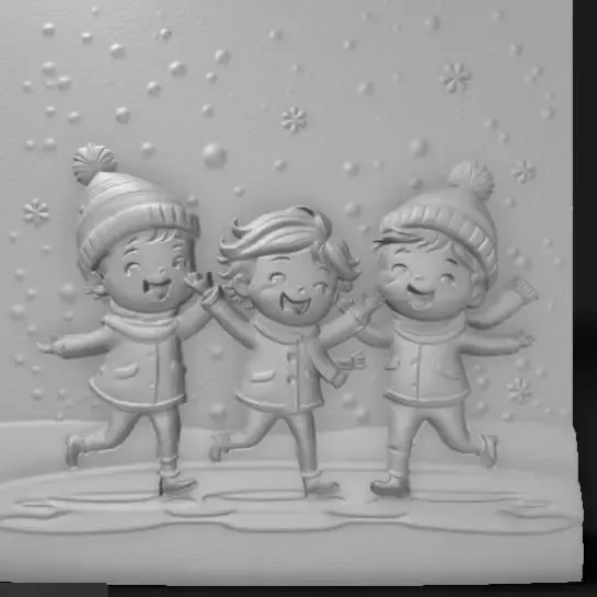 children play in the snow, joyful expressions