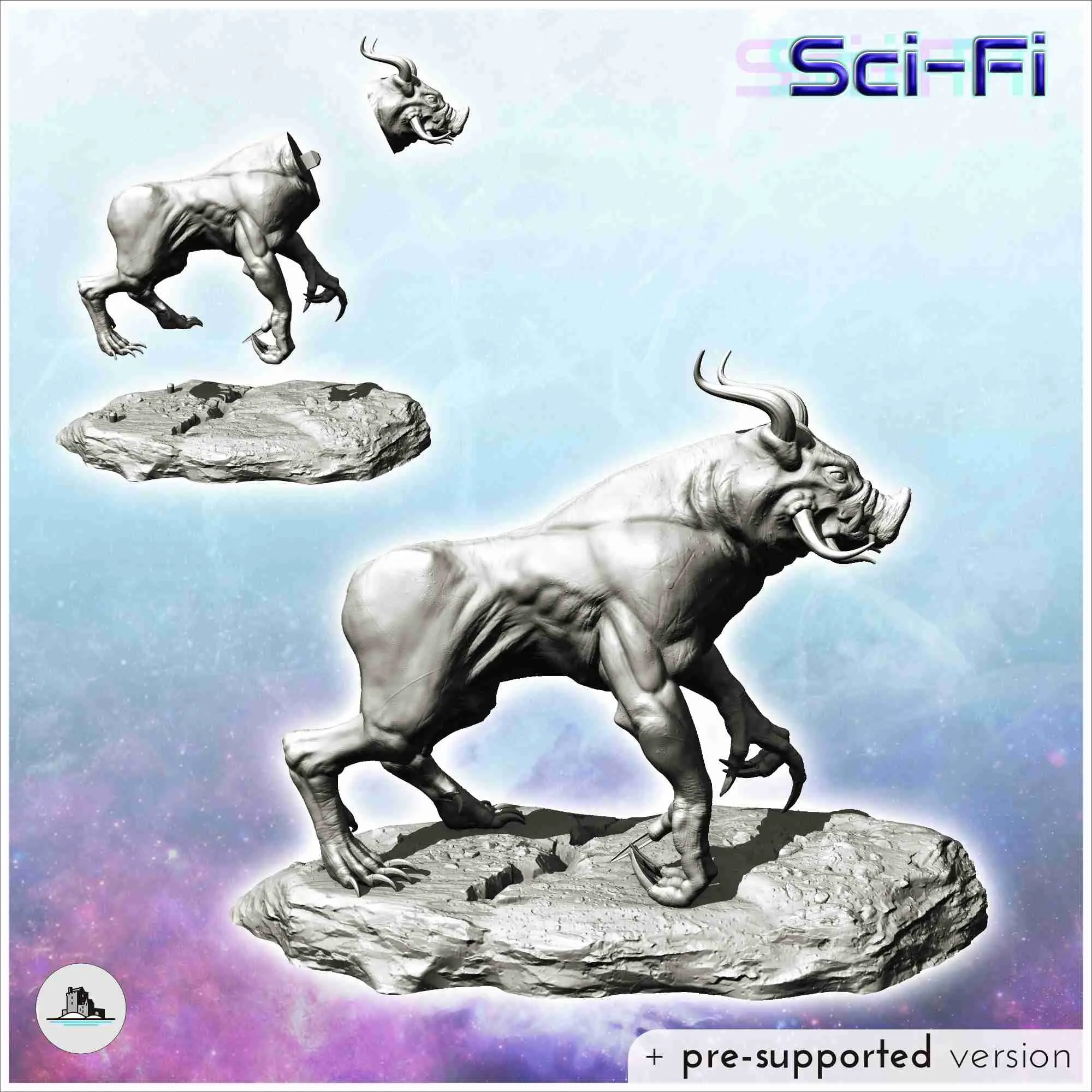 Alien boar creature with double horns and four legs (19) - s