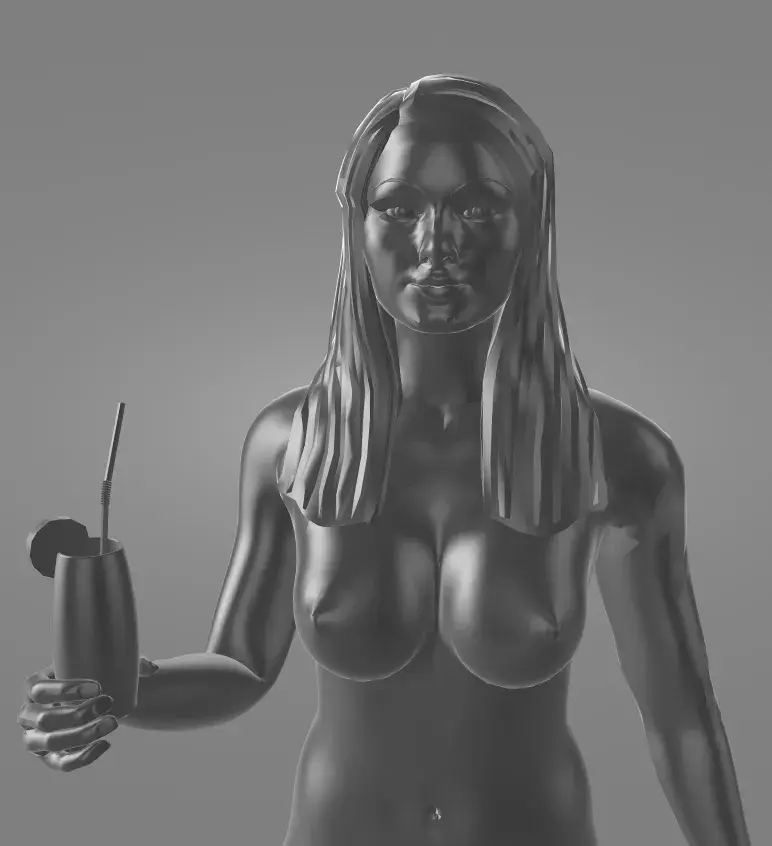 Beach Nudist Girl with a cocktail