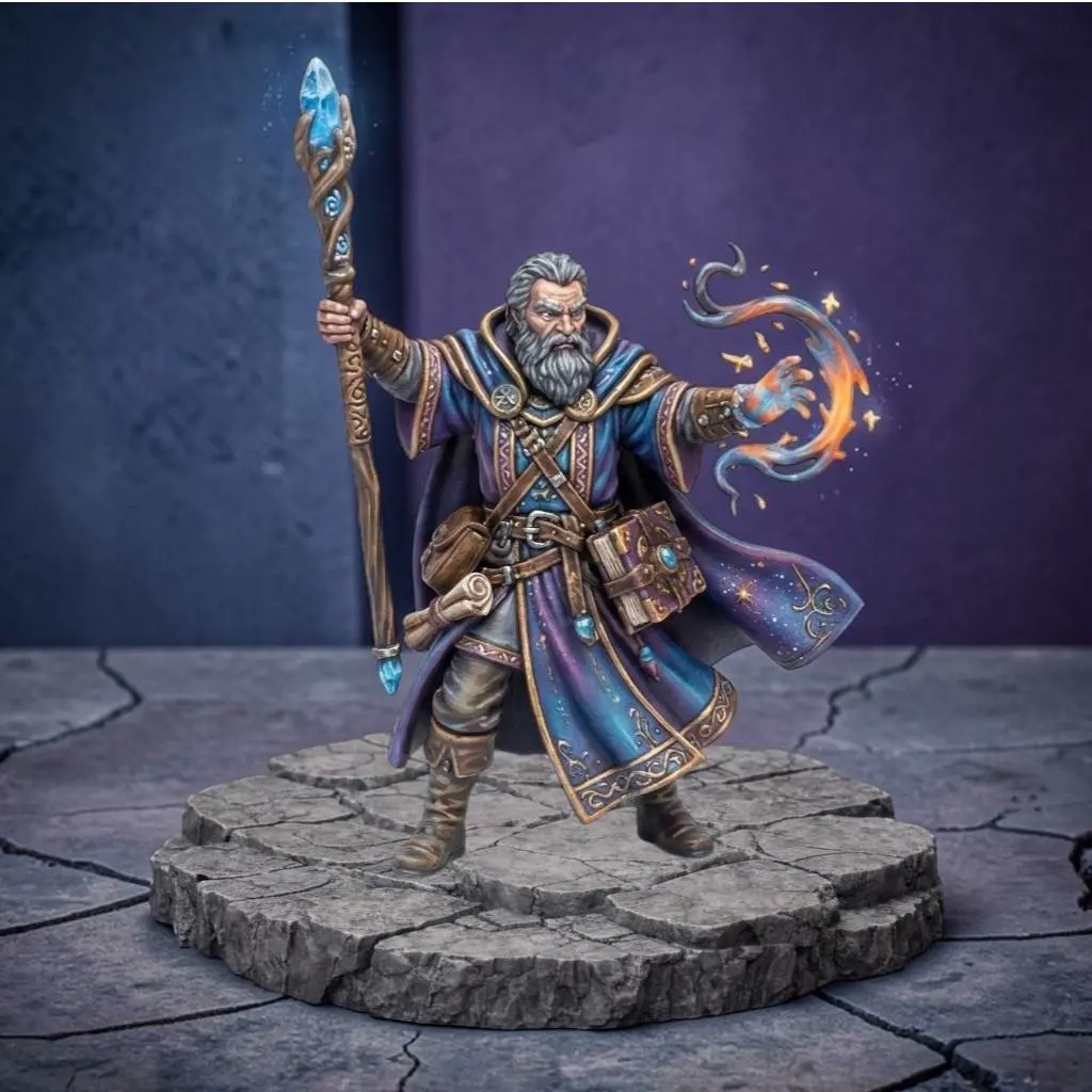 Fantasy Wizard Miniature STL – Medieval Mage Character – Tab