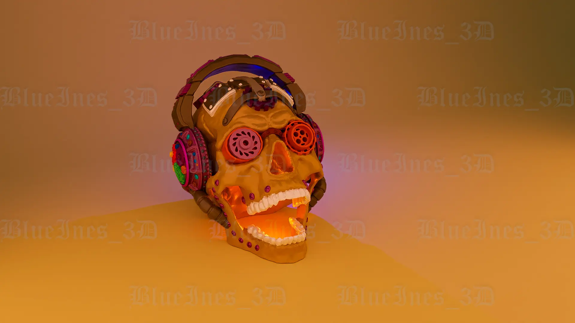 STEAMPUNK SKULL WITH HEADPHONES