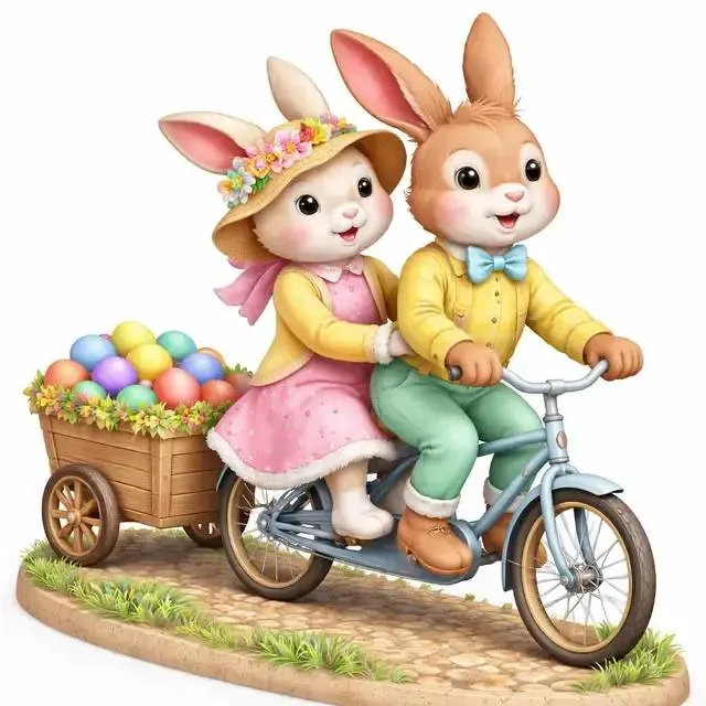 Easter Bunnies on Bicycle