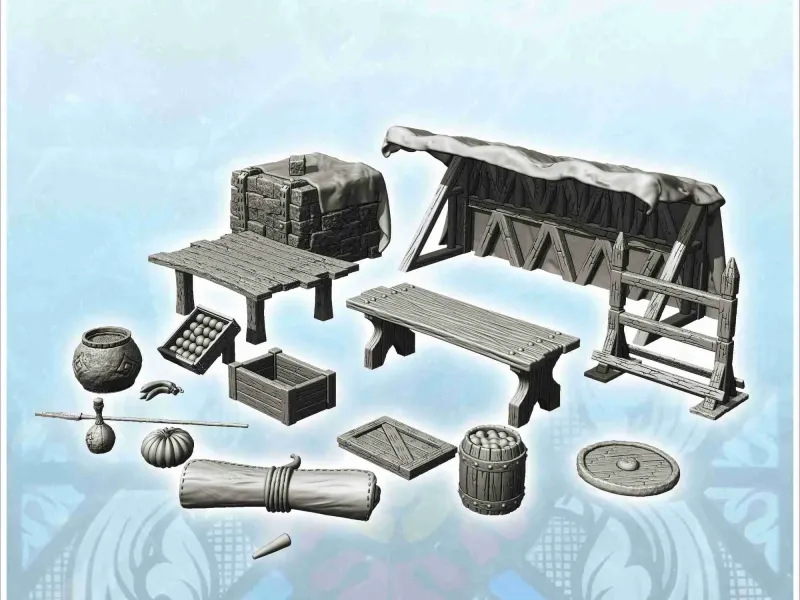 Reizende handelaar accessoireset met tent en tafels (6) - Reizende handelaar accessoireset met tent en tafels (6)