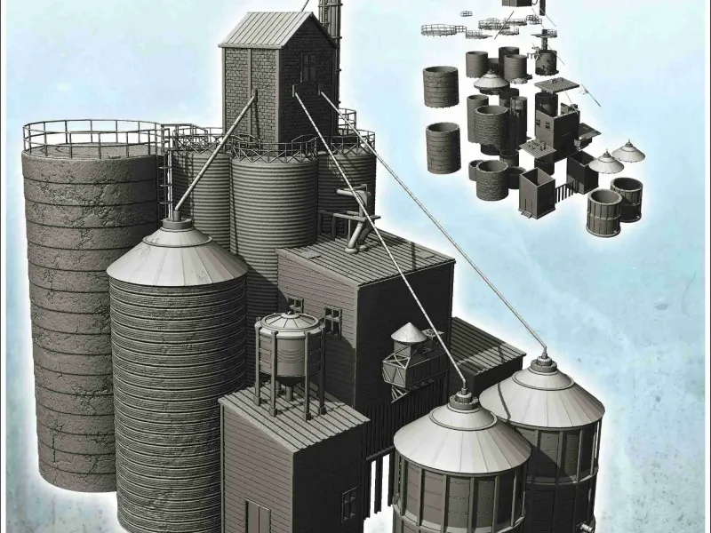 Large modern industrial facility with multiple silos with st
