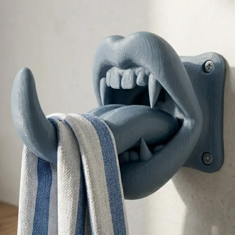 Vampire Teeth Tongue Wall Hook - Gothic Home Decor