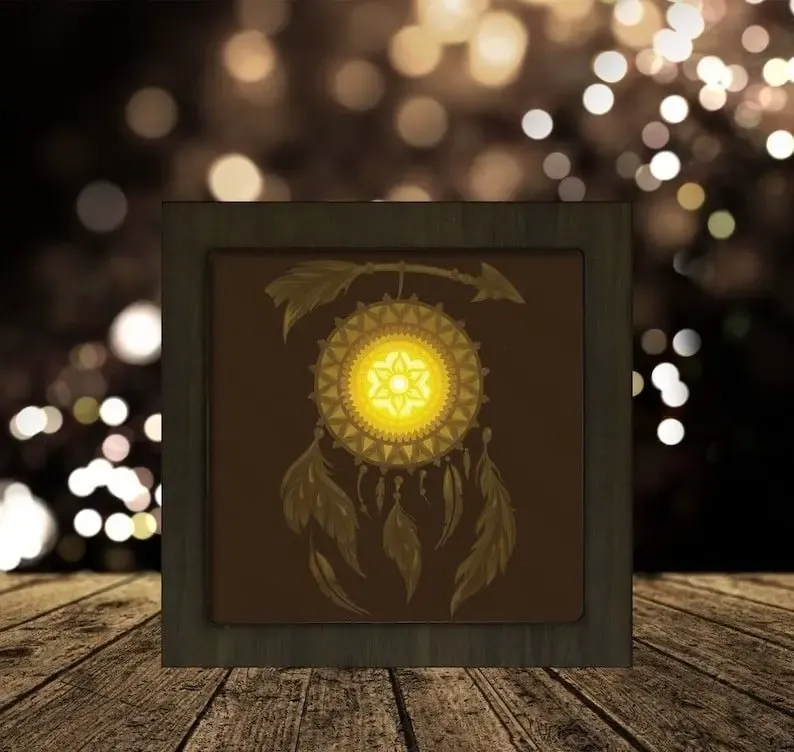 Feather Dreamcatcher Square light box (shadow box)