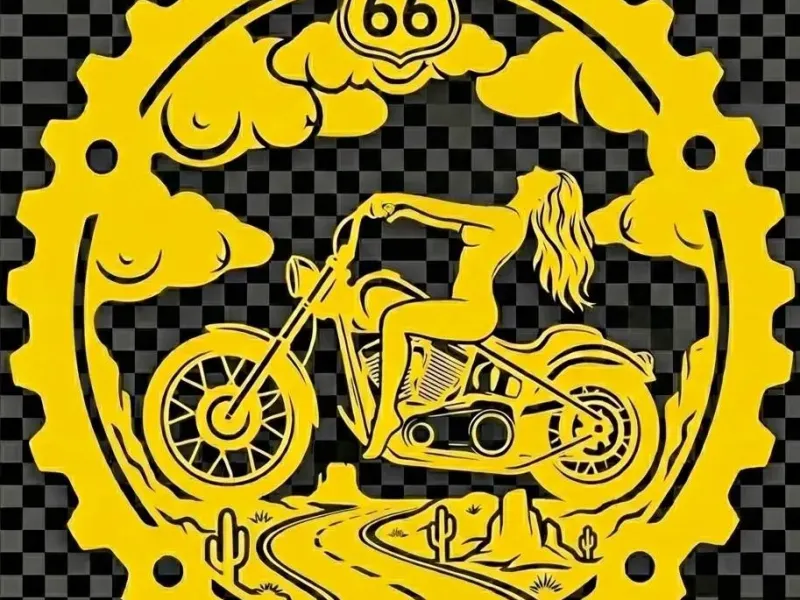Route66 naked Harley Babe with boob clouds single color