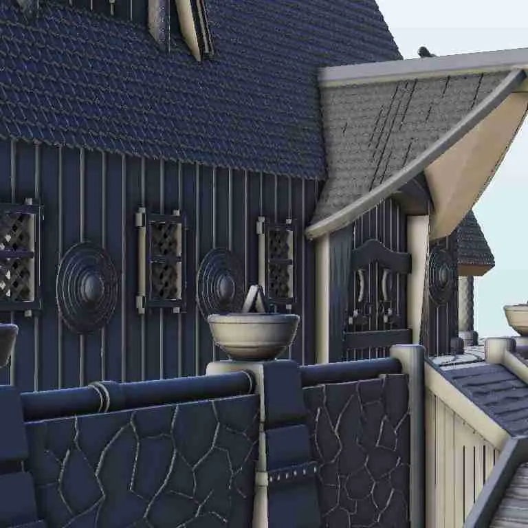 Gran templo vikingo con escaleras - escenografía medieval en miniatura
