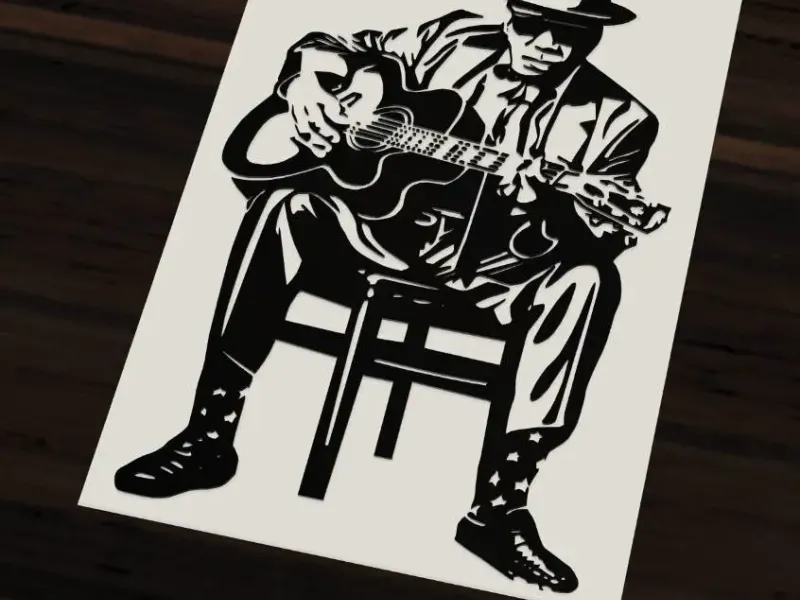 Street blues musician playing guitar